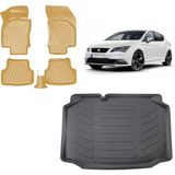 Team Car Seat Leon 2016 Model 3D Bagaj Havuzu+3d Araca Özel Bej Havuzlu Paspas Takımı - Siyah - Bej