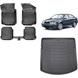 Team Car Skoda Octavia 2000 Model 3D Bagaj Havuzu+3d Havuzlu Araca Özel Paspas Takımı - Siyah - Siyah