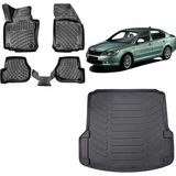 Team Car Skoda Octavia 2012 Model 3D Bagaj Havuzu+3d Havuzlu Araca Özel Paspas Takımı - Siyah - Siyah