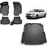 Team Car Skoda Octavia 2016 Model 3D Bagaj Havuzu+3d Havuzlu Araca Özel Paspas Takımı - Siyah - Siyah
