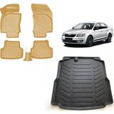 Team Car Skoda Octavia 2017 Model 3D Bagaj Havuzu+3d Araca Özel Bej Havuzlu Paspas Takımı - Siyah - Bej