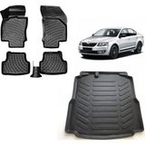 Team Car Skoda Octavia 2017 Model 3D Bagaj Havuzu+3d Havuzlu Araca Özel Paspas Takımı - Siyah - Siyah