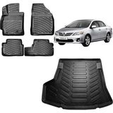 Team Car Toyota Corolla Sedan 2009 Model 3D Bagaj Havuzu+3d Havuzlu Araca Özel Paspas Takımı - Siyah - Siyah