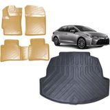 Team Car Toyota Corolla Sedan 2022 Model 3D Bagaj Havuzu+3d Araca Özel Bej Havuzlu Paspas Takımı - Siyah - Bej
