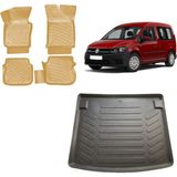 Team Car Volkswagen Caddy 2007 Model 3D Bagaj Havuzu+3d Araca Özel Bej Havuzlu Paspas Takımı - Siyah - Bej