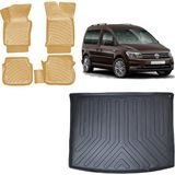 Team Car Volkswagen Caddy 2013 Model 3D Bagaj Havuzu+3d Araca Özel Bej Havuzlu Paspas Takımı - Siyah - Bej