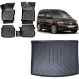 Team Car Volkswagen Caddy 2017 Model 3D Bagaj Havuzu+3d Havuzlu Araca Özel Paspas Takımı - Siyah - Siyah