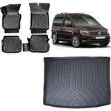 Team Car Volkswagen Caddy 2020 Model 3D Bagaj Havuzu+3d Havuzlu Araca Özel Paspas Takımı - Siyah - Siyah