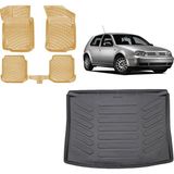 Team Car Volkswagen Golf 4 2002 3D Bagaj Havuzu+3d Araca Özel Bej Havuzlu Paspas Takımı - Siyah - Bej