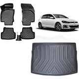 Team Car Volkswagen Golf 7 2013 Model 3D Bagaj Havuzu+3d Havuzlu Araca Özel Paspas Takımı - Siyah - Siyah