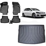 Team Car Volkswagen Golf 7 2017 Model 3D Bagaj Havuzu+3d Havuzlu Araca Özel Paspas Takımı - Siyah - Siyah