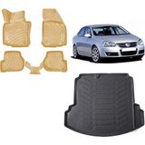 Team Car Volkswagen Jetta 2005 Model 3D Bagaj Havuzu+3d Araca Özel Bej Havuzlu Paspas Takımı - Siyah - Bej