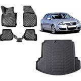Team Car Volkswagen Jetta 2007 Model 3D Bagaj Havuzu+3d Havuzlu Araca Özel Paspas Takımı - Siyah - Siyah