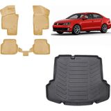 Team Car Volkswagen Jetta 2013 Model (Cepli) 3D Bagaj Havuzu+3d Araca Özel Bej Havuzlu Paspas Takımı - Siyah - Bej