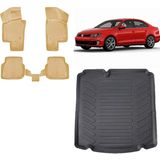 Team Car Volkswagen Jetta 2013 Model (Cepsiz) 3D Bagaj Havuzu+3d Araca Özel Bej Havuzlu Paspas Takımı - Siyah - Bej