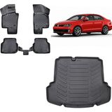 Team Car Volkswagen Jetta 2017 Model (Cepli) 3D Bagaj Havuzu+3d Havuzlu Araca Özel Paspas Takımı - Siyah - Siyah