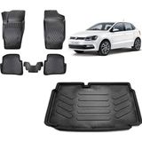 Team Car Volkswagen Polo 2009 Model Alt Kademe 3D Bagaj Havuzu+3d Havuzlu Araca Özel Paspas Takımı - Siyah - Siyah