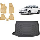 Team Car Volkswagen Polo 2011 Model 3D Üst Bagaj Havuzu+3d Araca Özel Bej Havuzlu Paspas Takımı - Siyah - Bej
