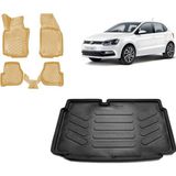 Team Car Volkswagen Polo 2012 Model 3D Alt Bagaj Havuzu+3d Araca Özel Bej Havuzlu Paspas Takımı - Siyah - Bej