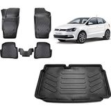 Team Car Volkswagen Polo 2013 Model Alt Kademe 3D Bagaj Havuzu+3d Havuzlu Araca Özel Paspas Takımı - Siyah - Siyah