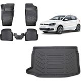 Team Car Volkswagen Polo 2015 Model Üst Kademe 3D Bagaj Havuzu+3d Havuzlu Araca Özel Paspas Takımı - Siyah - Siyah
