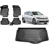 Team Car Volkswagen Polo 2018 Model Alt Kademe Bagaj Havuzu+3d Havuzlu Araca Özel Paspas Takımı - Siyah - Siyah