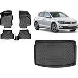 Team Car Volkswagen Polo 2018 Model Üst Kademe 3D Bagaj Havuzu+3d Havuzlu Araca Özel Paspas Takımı - Siyah - Siyah