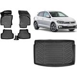 Team Car Volkswagen Polo 2022 Model Üst Kademe 3D Bagaj Havuzu+3d Havuzlu Araca Özel Paspas Takımı - Siyah - Siyah