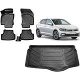 Team Car Volkswagen Polo 2023 Model Alt Kademe Bagaj Havuzu+3d Havuzlu Araca Özel Paspas Takımı - Siyah - Siyah