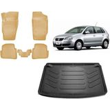 Team Car Volkswagen Polo 9n 2007 Model 3D Bagaj Havuzu+3d Araca Özel Bej Havuzlu Paspas Takımı - Siyah - Bej