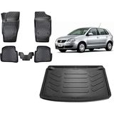 Team Car Volkswagen Polo 9n 2007 Model 3D Bagaj Havuzu+3d Havuzlu Araca Özel Paspas Takımı - Siyah - Siyah