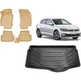 Team Car Volkswagen Polo Alt Bagaj 2019 Model Bagaj Havuzu+3d Araca Özel Bej Havuzlu Paspas Takımı - Siyah - Bej