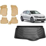 Team Car Volkswagen Polo Style/life 2022 Model 3D Bagaj Havuzu+3d Araca Özel Bej Havuzlu Paspas Takımı - Siyah - Bej