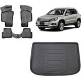 Team Car Volkswagen Tiguan 2008 Model 3D Bagaj Havuzu+3d Havuzlu Araca Özel Paspas Takımı - Siyah - Siyah