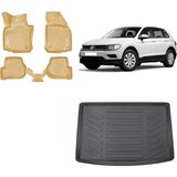 Team Car Volkswagen Tiguan Üst Bagaj 2019 Model 3D Bagaj Havuzu+3d Araca Özel Bej Havuzlu Paspas Takımı - Siyah - Bej