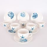 Tebak Collection 6 Kişilik Marine Desenli Porselen Türk Kahve Fincan Takımı