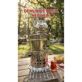 teberrik dükkan 5 Litre Odunlu Kömürlü Çay Semaveri Kamp Piknik Bahçe Semaveri 6 Adet Çay Kaşığı Hediye