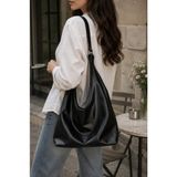 Tecer Bag Kadın Ayarlanabilir Askılı Fermuarlı Süet Salaş Shopper Omuz Çantası - Siyah