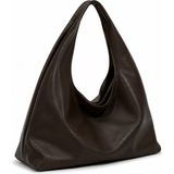Tecer Bag Kadın Süet Fermuarlı Salaş Shopper Vintage Omuz Çantası - Koyu Acı Kahverengi