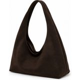 Tecer Bag Kadın Süet Fermuarlı Salaş Shopper Vintage Omuz Çantası - Süet Kahverengi