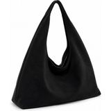 Tecer Bag Kadın Süet Fermuarlı Salaş Shopper Vintage Omuz Çantası - Süet Siyah