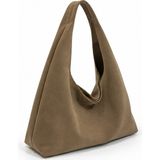 Tecer Bag Kadın Süet Fermuarlı Salaş Shopper Vintage Omuz Çantası - Vizon Süet