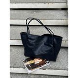 TECER Kadın Siyah Salaş Model Vintage Shopper El ve Omuz Çantası