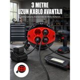 Tech Butiq 3 Metre Kablolu 4’lü Kırmızı Priz Makara - Ahşap