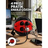 Tech Butiq 3 Metre Uzatma Kablolu 4 Prizli Makara Kırmızı - Ahşap