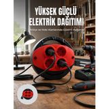 Tech Butiq 5 Metre Uzatma Kablolu 4 Prizli Makara Kırmızı - Ahşap