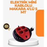 Tech Butiq Kırmızı Renk 5 Metre 4’lü Kablolu Priz Makarası - Ahşap