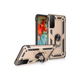 Techaks Kılıfı Sert Kalın Dayanıklı Mıknatıslı Standlı Yüzüklü Silikon Kılıf Vega Gold Samsung Galaxy S21 FE ile uyumlu