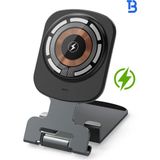 Tech&bello accessories 15W Metal Masaüstü Hızlı Magsafe Kablosuz Şarj ve Telefon Tutucu Standı 2'si 1 Arada - Siyah