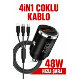 Tech&bello accessories 48W 1x Usb 1x Type-c Araç Hızlı Şarjı Çakmaklık Girişli Kablolu Set.